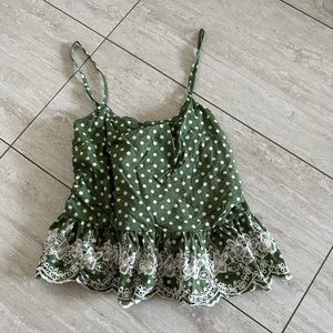 Tularosa green tank top with ruffle bottom (Purchased from Revolve)